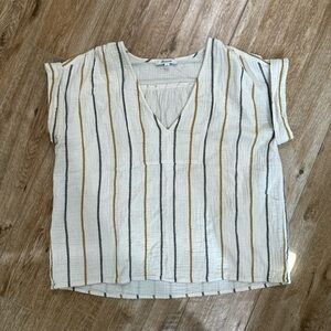 Madewell Cream Striped V-Neck Blouse